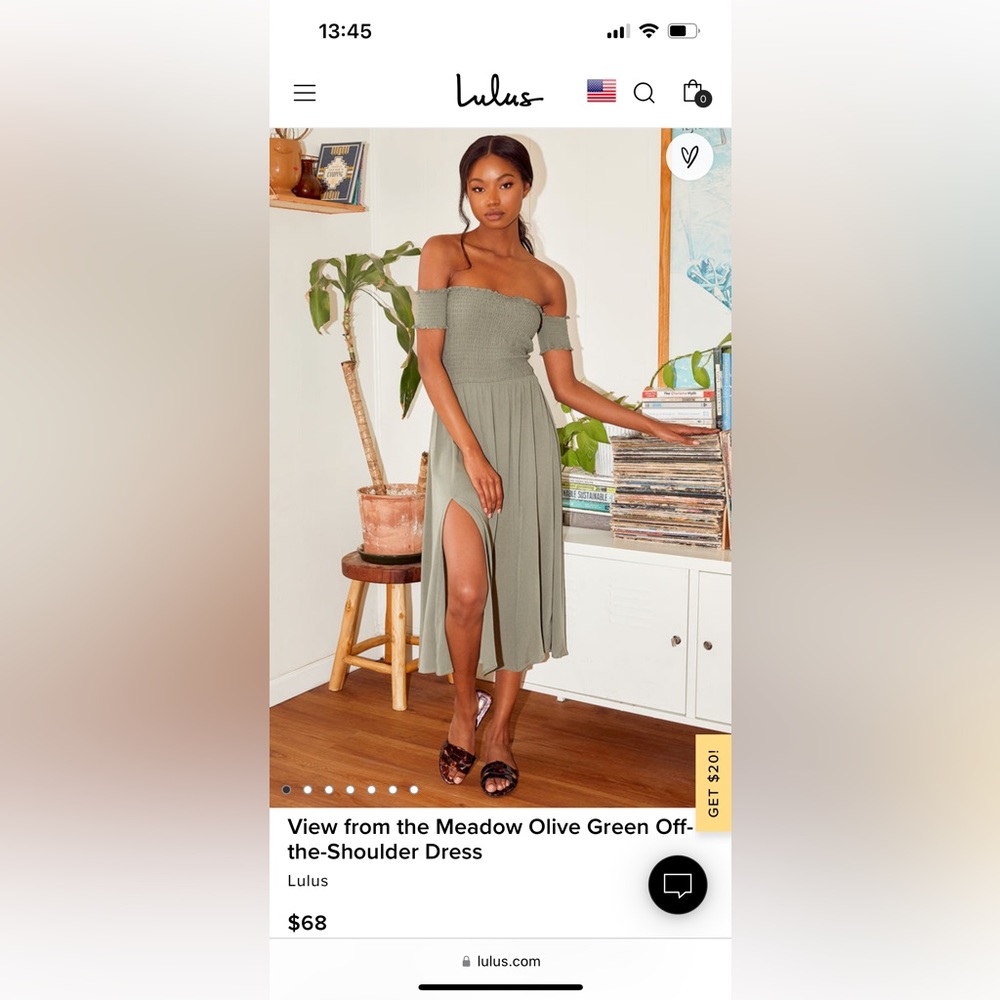 View from the Meadow Off-The-Shoulder Dress, Olive Green